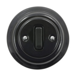 Włącznik światła schodowy ceramiczny, okrągły z ramką, podtynkowy czarny Ceramic Loft