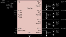 Quad DC/DC µModule Regulator with Configurable 1.2A Output Array