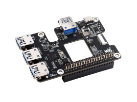 Waveshare PCIe To USB 3.2 Gen1 HAT for Raspberry Pi 5, PCIe to USB HUB, 4x High Speed USB Ports, driver-free, plug and play, HAT