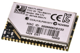 Moduł WiFi RN171-I/RM, IEEE 802,11, WEP, WPA, WPA2, GPIO, SPI, UART, 3 to 3.7V, Microchip