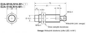 E2A-M18LN16-M1-B3, Czujnik indukcyjny, M18x1, PNP/NO+NC, sr=16mm złącze M12x1, dł. obudowy 75mm , czoło odkryte, OMRON, E2AM18LN