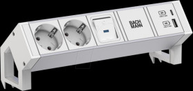 937.404 DESK2 ALU WHITE 2xCEE7/3 1xswitch 1xUSB A/C 22W 0.2m