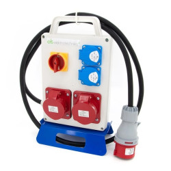 Rozdzielnica budowlana przenośna 2*16A/5 + 2*GS 230V + wyłącznik główny + kabel OPD 2m + wtyczka 16A/5, P2202MWBL+R