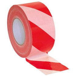 Sealey BTRW Hazard Warning Barrier Tape 80mm x 100mtr Red/White Non-Adhesive