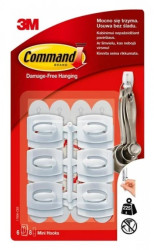 Haczyki małe wielokrotnego użytku 6szt + 8szt małe paski mocujące 3M COMMAND