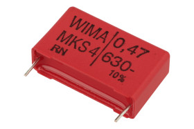Kondensator; poliestrowy; MKT; 470nF; 630V DC/400V AC; MKS4; MKS4J034706A00KSSD; 10%; 9x19x31mm; 27,5mm; luzem; -55...+100°C; Wi