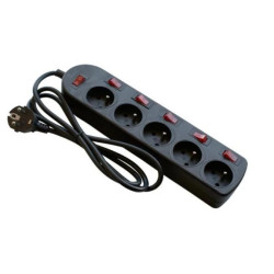 Przedłużacz z wyłącznikami ECONOMIC 5-gniazd z/u 1,5m /H05VV-F 3x1/ czarny EPS-501,5W6-2