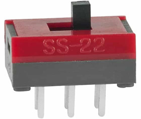 Slide switch, On-On, 2 pole, straight, 100 mA/30 VDC, SS22SDP2
