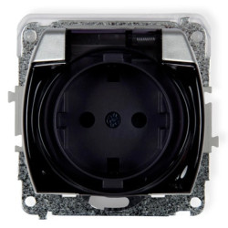 TREND Gniazdo bryzgoszczelne z/u SCHUKO (klapka dymna) srebrny 5GPB-1sdp