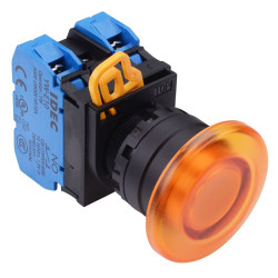 YW1L-M4E20Q3A Amber 12V illuminated 22mm Mushroom Momentary Push Button Switch 2NO IP65 IDEC