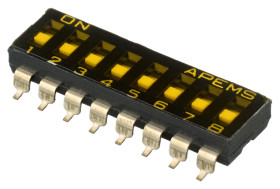 Przełącznik DIP 8-pozycyjny SPST SMD 100 mA przy 50 V DC (liniowy), 25 mA przy 24 V DC (impulsowy) -20 → +85°C