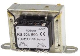 Transformator do zabudowy Napięcie wtórne 20V ac 12VA Napięcie pierwotne 230V ac 2-wyjściowy 87% RS PRO