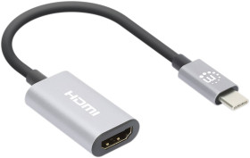 MANHATTAN 4K@60Hz USB-C do HDMI Adapter USB 3.2 typu C męski na HDMI żeński aktywny konwerter aluminium kosmiczna szaroś