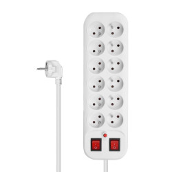 Listwa Zasilająca 1,8m 12-Gniazd, Dwurzędowa, Biała, 2 Wyłączniki