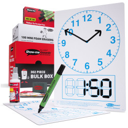 Show-me A4 Clock Face Drywipe Boards - Bulk box of 100 sets