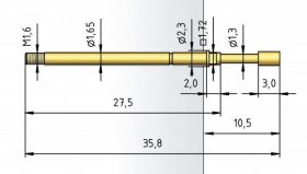 Igła testowa 1028/G-D1-3.0N-NI-0.65, raster 2,54 (100 mil)