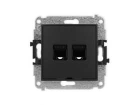 ICON Mechanizm gniazda komputerowego podwójnego 2xRJ45 kat.5e 8-stykowy bez pola opisowego czarny mat 12IGKBO-2 KARLIK