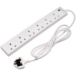 Draper 09659 Six Socket Surge Protected Extension Lead with Neon Indicator, 2m