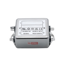 Filtr sieciowy 6A 1-fazowy 330kΩ 115/250 V AC 50 → 60Hz 2 x 8,0mH RS PRO Montaż w obudowie