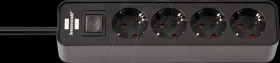 1153240000 Socket strip, 4-way, 1,5 m, black, with switch