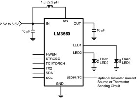 Synchronous boost flash driver w/ dual 1A high side current sources (2A Total flash current)
