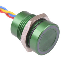 PBAR1AF3000N0G APEM Green LED 12VDC Momentary NO 16mm Piezo Switch Prewired IP68