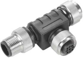 Adapter, M20 (5 pole, socket/plug) to M12 (5 pole, socket), T-shape, 1009370000