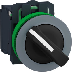 Toggle switch, 2 positions, unlit, latching, 1 Form A (N/O) + 1 Form B (N/C), waistband round, black, front ring gray, 90°, moun