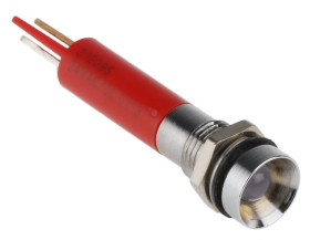 Lampka kontrolna do montażu panelowego 24V ac/dc, czerwona 8mm LED Chrom Końcówka lutownicza RS PRO