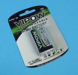 9V 250mAh Ni-MH 6F22 VIPOW AKUMULATOR