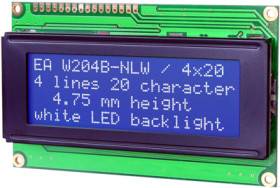 LCD text display, 4 x 20 character, STN, viewing area: 16 mm, EA W204B-NLW
