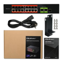 Qoltec Przełącznik sieciowy SWITCH Fast Ethernet PoE 16x RJ45 10/100 Mb/s 2x RJ45 Uplink 1000 Mb/s 1x SFP 1000 Mb/s