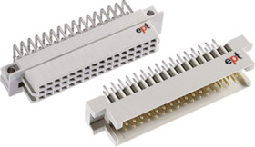 Female connector, type 2R, 32 pole, a-c, pitch 2.54 mm, solder pin, angled, tin-plated, 116-90054