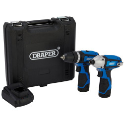 Draper 70257 12V Combi Drill &amp; Impact Driver 2x1.5Ah Batteries 1xFast Charger