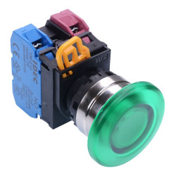 YW4L-M4E11Q3G Green 12V illuminated 22mm Metal Bezel Mushroom Momentary Push Button Switch 1NO-1NC IP65 IDEC