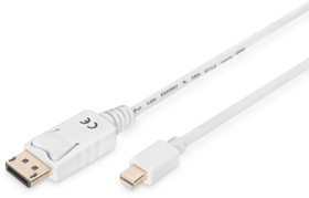 Adapter cable, 2 m, white, Mini-DisplayPort plug, straight to DisplayPort 1.1a plug, straight, AK-340102-020-W