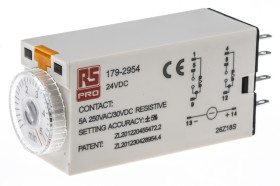 Timer Relay Wciskane 24V dc DPDT 2-stykowy RS PRO DPDT 0.2 → 5min jednofunkcyjny