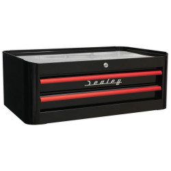 Sealey AP28102BR Mid-Box 2 Drawer Retro Style - Blk &#x2B; Red Anodised Drawer Pulls