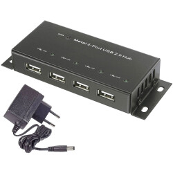 Renkforce RF-4830984 4 Port USB 2.0 Hub 480Mbps Metal Housing Wall Mount Black