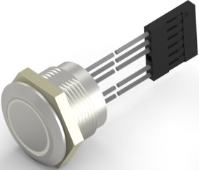 Vandal-proof pushbutton switch, 1 pole, silver, illuminated  (red), 1 A/24 VDC, mounting Ø 19.2 mm, IP68, 2342834-6