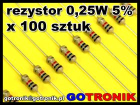 Rezystor 1.3 kΩ moc 0,25 W tolerancja 5% x100 sztuk