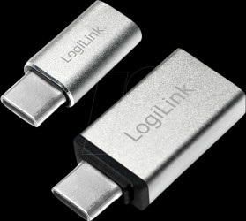 AU0040 USB-C adapter set, C/M to USB-A/F + C/M to Micro-USB/F, silver