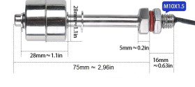 Czujnik poziomu cieczy wody pływakowy 75mm / 125 C