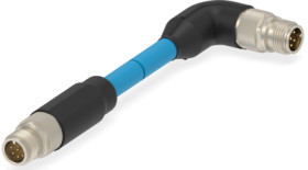 Network cable, M12-plug, straight to M12-plug, angled, Cat 7, S/FTP, 8 m, blue, 1-2322423-5