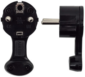 Wtyczka kątowa ultra płaska z uchwytem 16A z/u czarna AEI-WKP-B