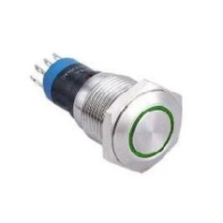 Przycisk wandaloodporny W16F11E 16mm, monostabilny 1NO1NC, podświetlenie zielone
