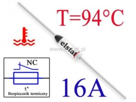 Bezpiecznik termiczny 16A; 94°C; axialny; THT