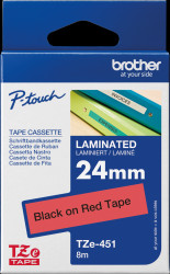 TZE-451 Laminated labelling tape, black on red, 24 mm