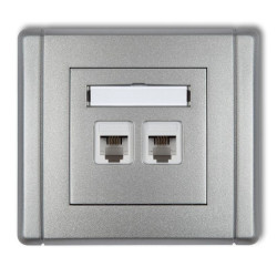 FLEXI Gniazdo telefoniczne podwójne 2xRJ11, 4-stykowe, beznarzędziowe srebrny metalik 7FGT-2