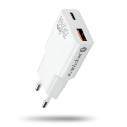 Ładowarka sieciowa everActive GaN SUPER SLIM SC-380Q z gniazdem USB QC3.0 oraz USB-C PD 30W